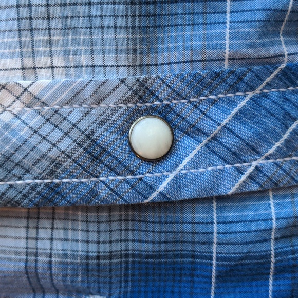 American Eagle Outfitters Blue Plaid Snap Button Long Sleeve Western Shirt - Picture 4 of 4